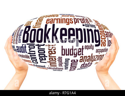Bookkeeping word cloud hand sphere concept on white background. Stock Photo