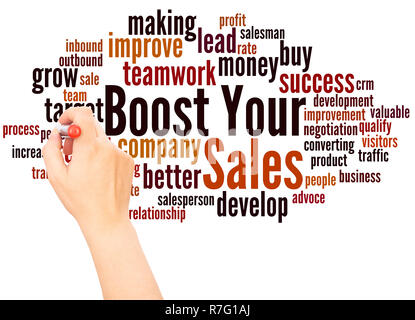 Boost Your Sales word cloud hand writing concept on white background. Stock Photo