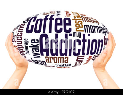 Coffee addiction word cloud hand sphere concept on white background. Stock Photo