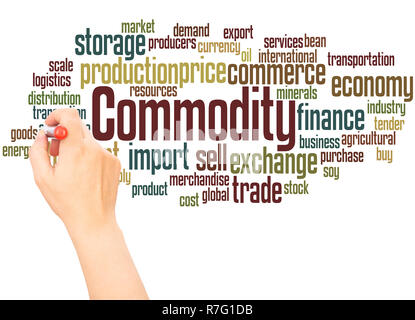 Commodity word cloud hand writing concept on white background. Stock Photo