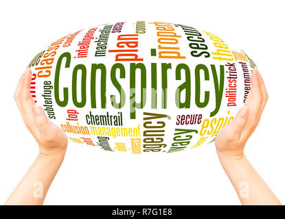 Conspiracy word cloud hand sphere concept on white background. Stock Photo