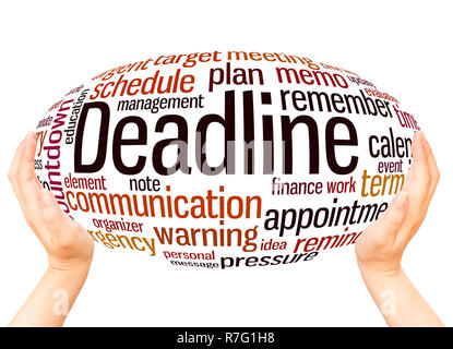 Deadline word cloud hand sphere concept on white background. Stock Photo