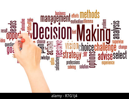 Decision Making word cloud hand writing concept on white background. Stock Photo