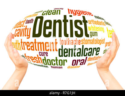 Dentist word cloud hand sphere concept on white background. Stock Photo