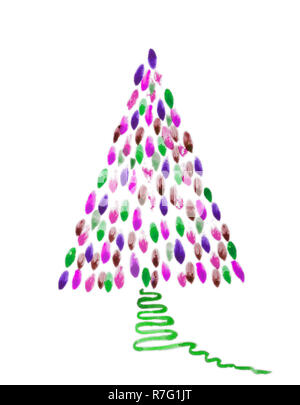 Christmas tree with dotted spots. The dabbing technique near the edges gives a soft focus effect due to the altered surface roughness of the paper. Stock Photo