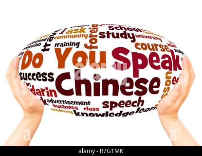 Do You Speak Chinese word cloud hand sphere concept on white background. Stock Photo