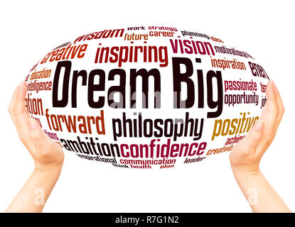 Dream Big word cloud hand sphere concept on white background. Stock Photo