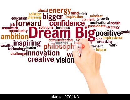 Dream Big word cloud hand writing concept on white background. Stock Photo