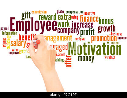 Employee Motivation word cloud hand writing concept on white background. Stock Photo