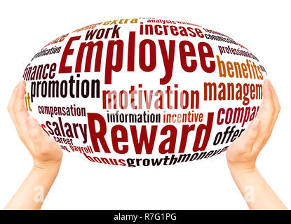 Employee reward word cloud hand sphere concept on white background. Stock Photo
