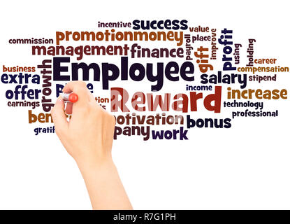 Employee reward word cloud hand writing concept on white background. Stock Photo