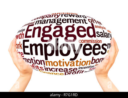 Engaged employees word cloud hand sphere concept on white background. Stock Photo
