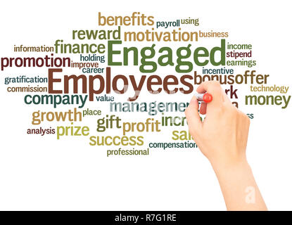 Engaged employees word cloud hand writing concept on white background. Stock Photo