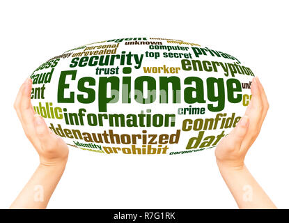 Espionage word cloud hand sphere concept on white background. Stock Photo