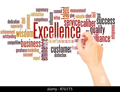 Excellence word cloud hand writing concept on white background. Stock Photo