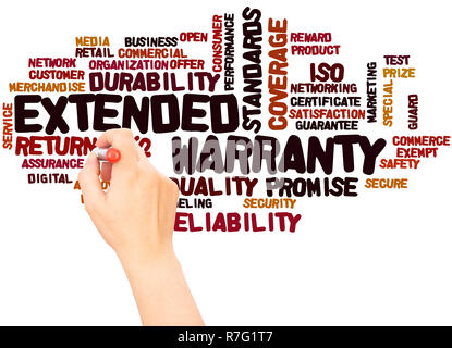 Extended Warranty word cloud hand writing concept on white background. Stock Photo