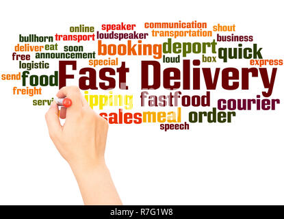 Fast Delivery, word cloud hand writing concept on white background. Stock Photo