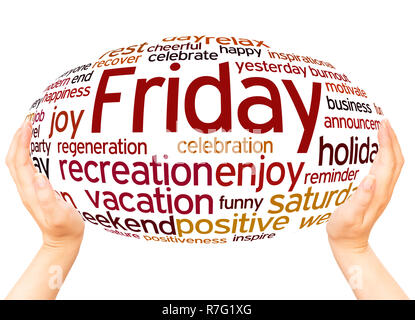 Friday word cloud hand sphere concept on white background. Stock Photo