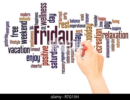 Friday word cloud hand writing concept on white background. Stock Photo