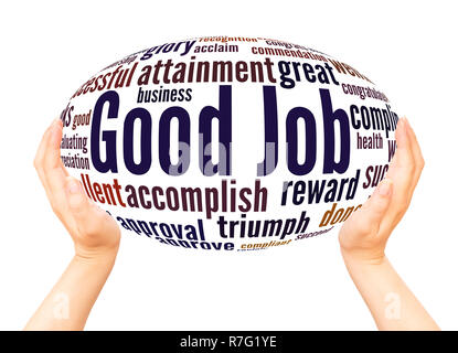 Good Job word cloud hand sphere concept on white background. Stock Photo