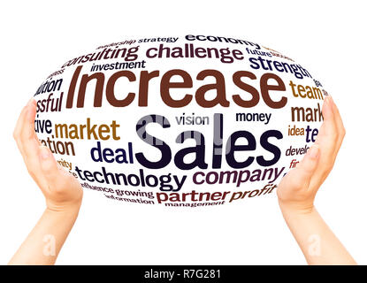 Increase Sales word cloud hand sphere concept on white background. Stock Photo