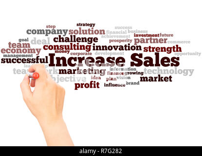Increase Sales word cloud hand writing concept on white background. Stock Photo