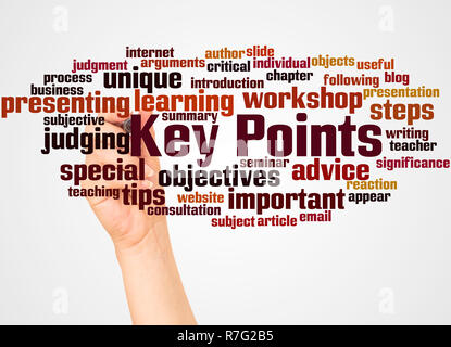 Key Points word cloud and hand with marker concept on white background. Stock Photo