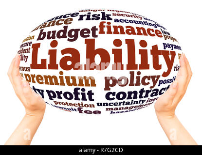 Liability word cloud hand sphere concept on white background. Stock Photo