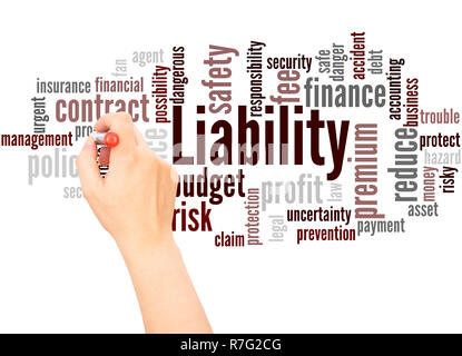 Liability word cloud hand writing concept on white background. Stock Photo