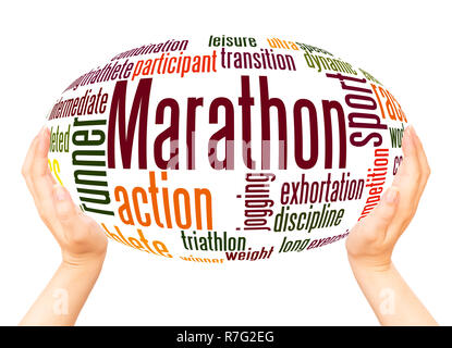 Marathon word cloud hand sphere concept on white background. Stock Photo