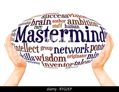 Mastermind word cloud hand sphere concept on white background. Stock Photo