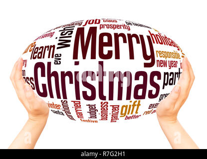 Merry Christmas word cloud hand sphere concept on white background. Stock Photo