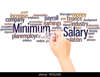 Minimum salary word cloud hand writing concept on white background. Stock Photo