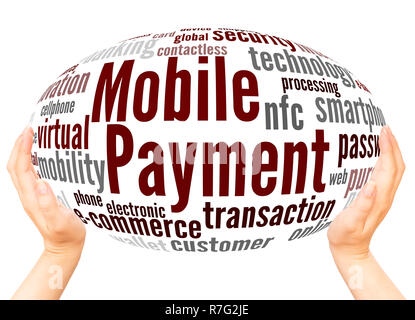 Mobile payment word cloud hand sphere concept on white background. Stock Photo