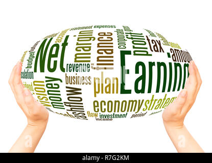 Net Earnings word cloud hand sphere concept on white background. Stock Photo