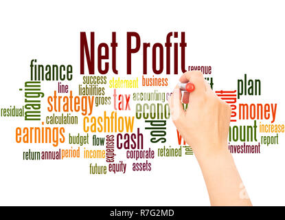 Net profit word cloud hand writing concept on white background. Stock Photo
