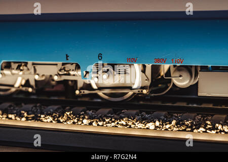 Car diesel train, toy Soviet locomotive Stock Photo