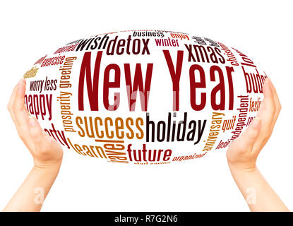 New Year expectations word cloud hand sphere concept on white background. Stock Photo