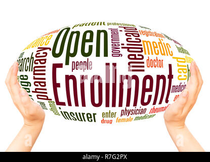 Open Enrollment word cloud hand sphere concept on white background. Stock Photo