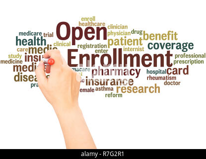 Open Enrollment word cloud hand writing concept on white background. Stock Photo