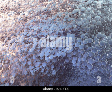 Abstract polygonal image with lights and shadow distributed randomly. Three dimensional honeycomb form. 3D illustration. Colored background. Stock Photo