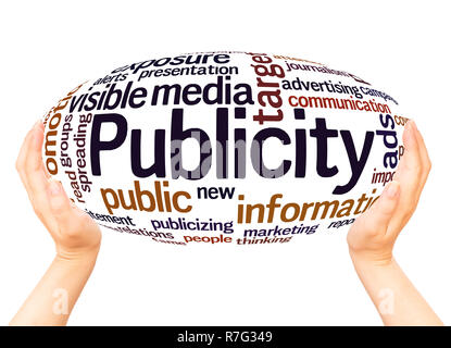 Publicity word cloud hand sphere concept on white background. Stock Photo