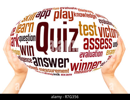 Quiz word cloud hand sphere concept on white background. Stock Photo