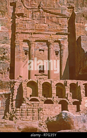 The Royal Urn Tomb carved out of the rock face in the ancient Nabataean ...