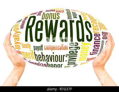 Rewards, word cloud hand sphere concept on white background. Stock Photo