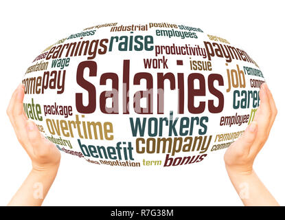 Salaries word cloud hand sphere concept on white background. Stock Photo