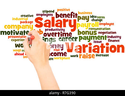 Salary variation word cloud hand writing concept on white background. Stock Photo