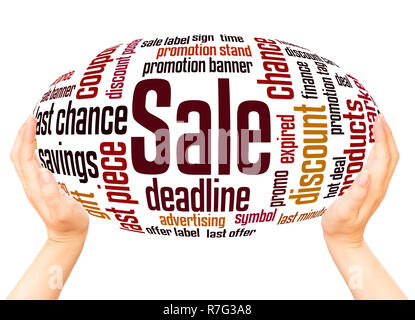 Sale word cloud hand sphere concept on white background. Stock Photo