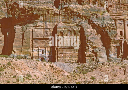 The Royal Urn Tomb carved out of the rock face in the ancient Nabataean ...