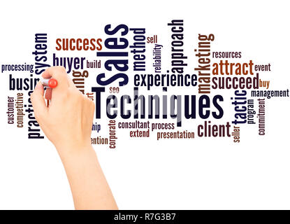 Sales Techniques word cloud hand writing concept on white background. Stock Photo